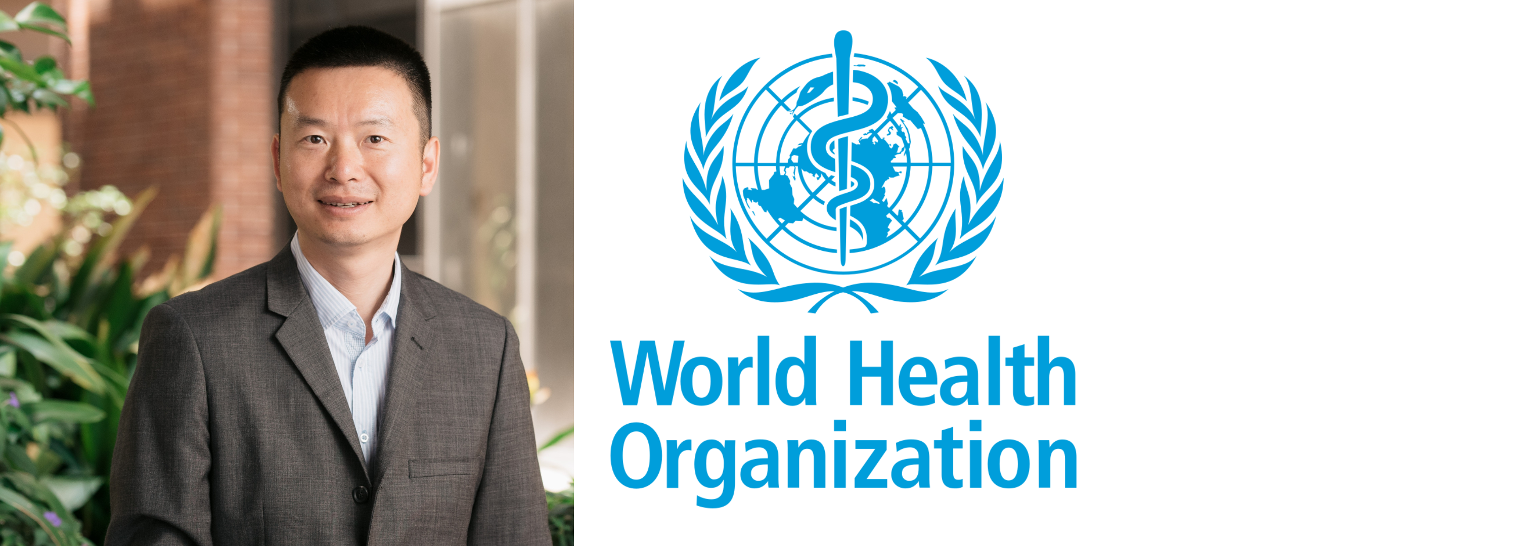 Jian Li and the World Health Organization logo.